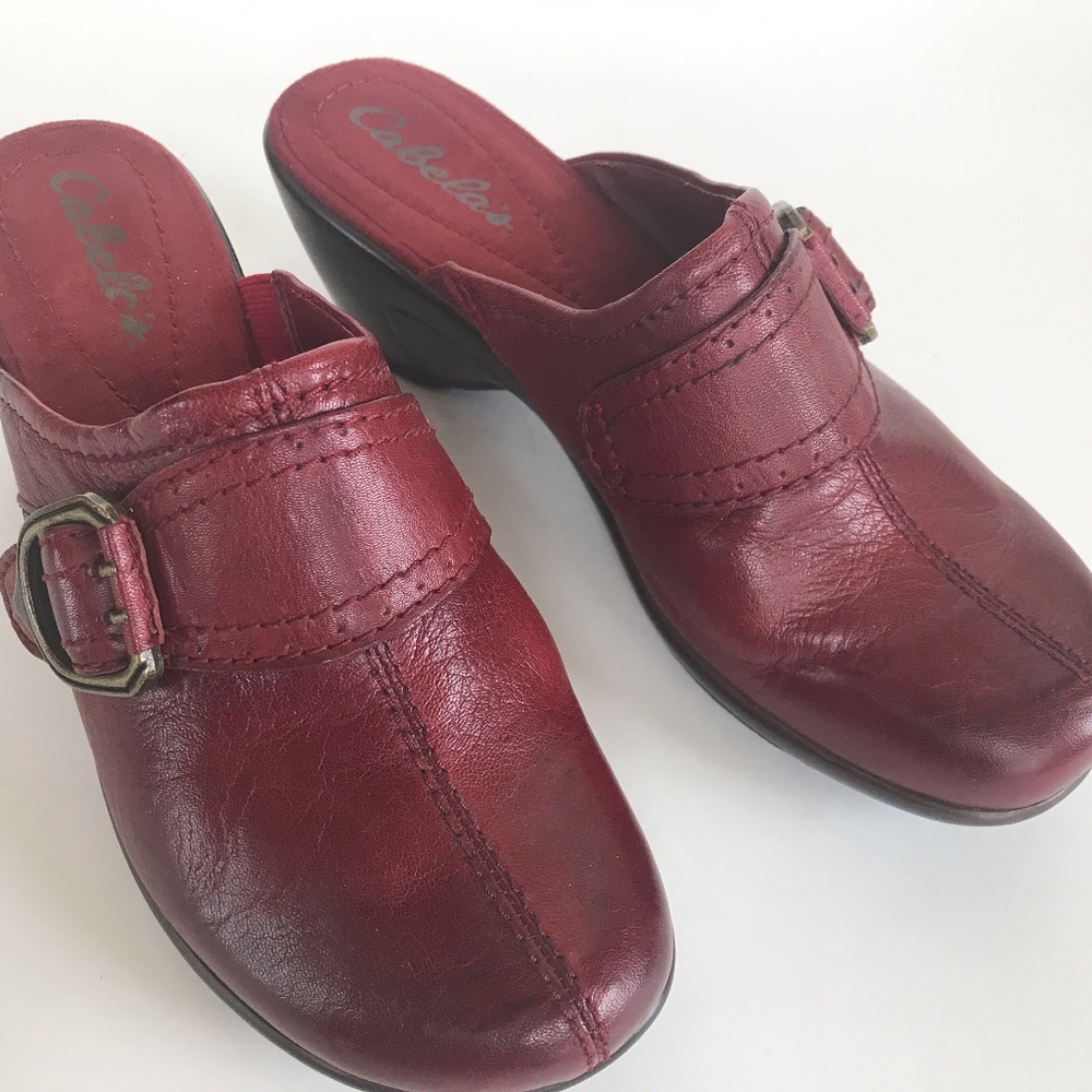 Cabela Red Wine Leather Clogs Women's 9 Hot